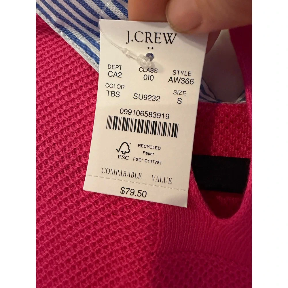 J. Crew Pink Textured Cotton Knit Sweater Top Women Striped Collar AW366 SP22